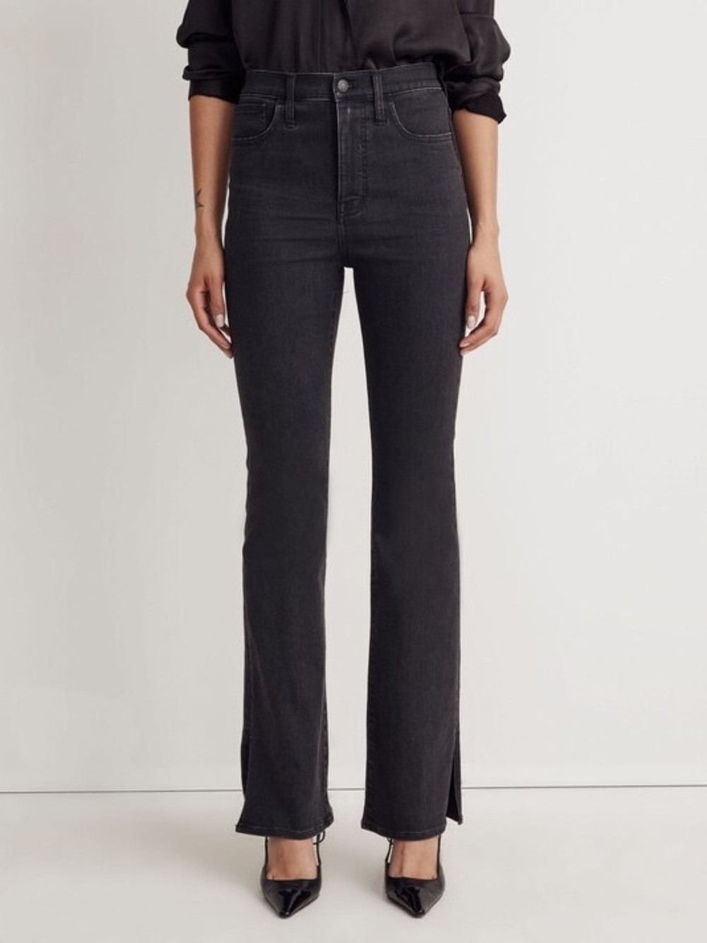 Madewell Black High-Rise Flare Jeans with Hem Slits